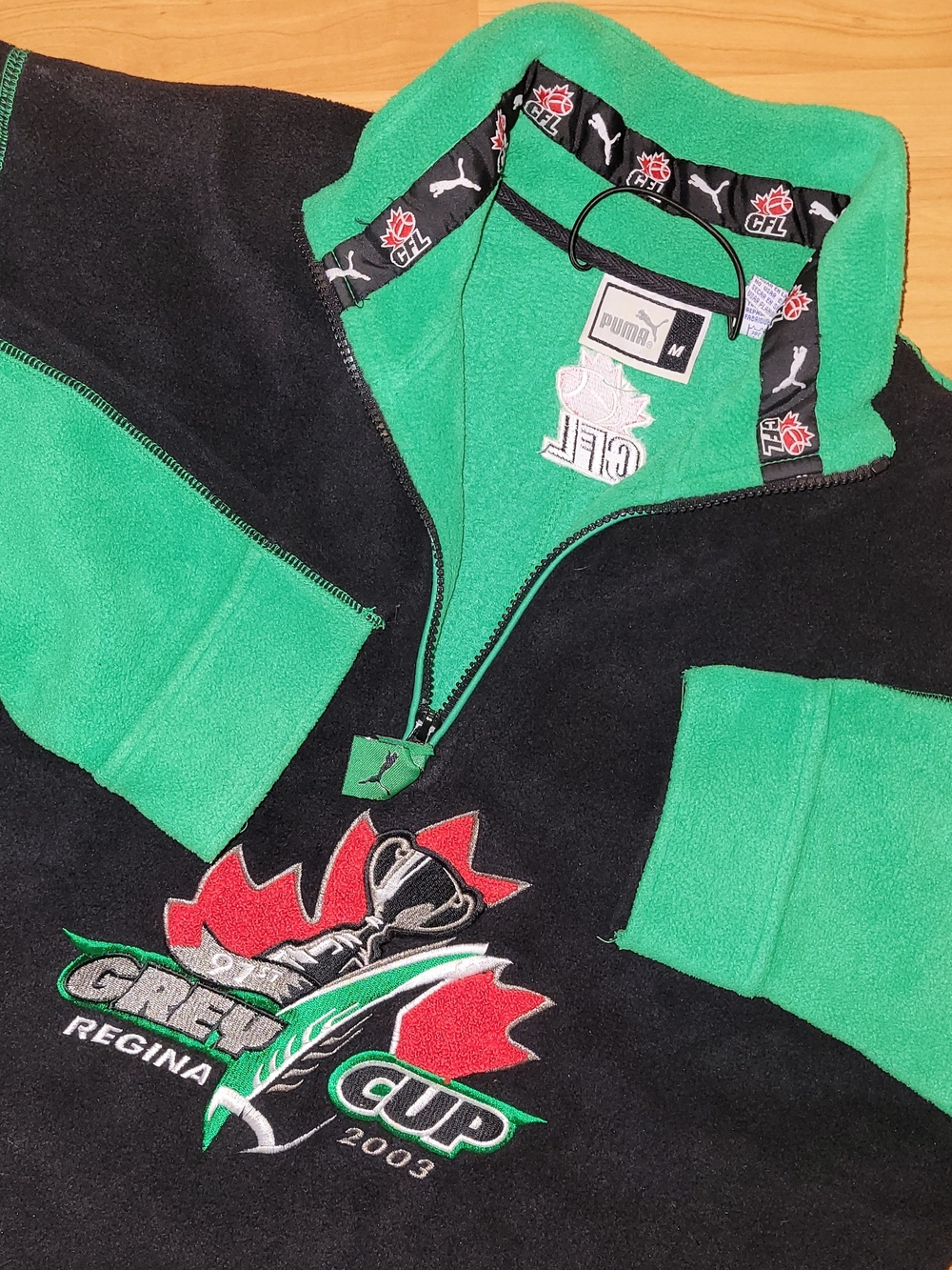 VTG Y2K CFL Grey Cup 2003 Puma Football Fleece Zip Sweater Jacket Mens Medium